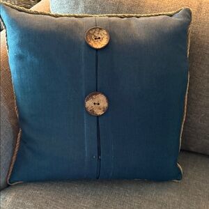 Blue Throw Pillow with Button Accents